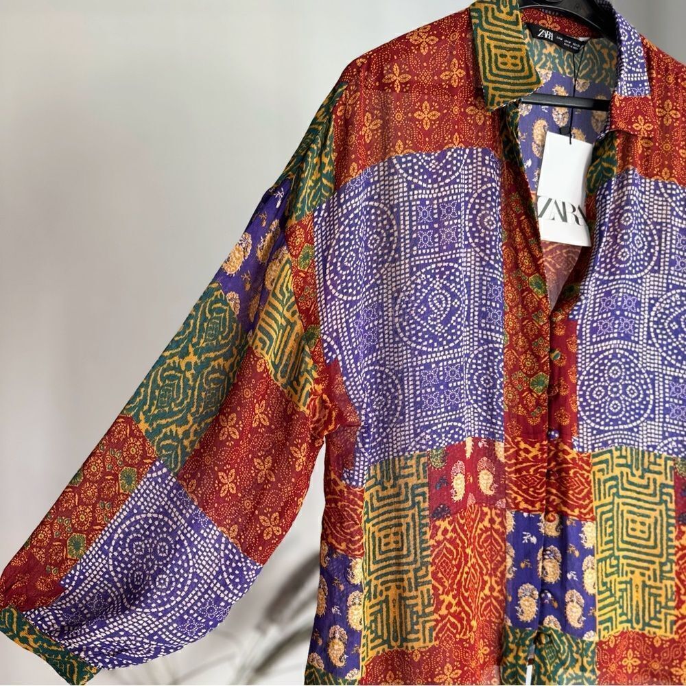 ZARA PATCHWORK PRINTED OVERSIZED BLOUSE - Picture 6 of 7